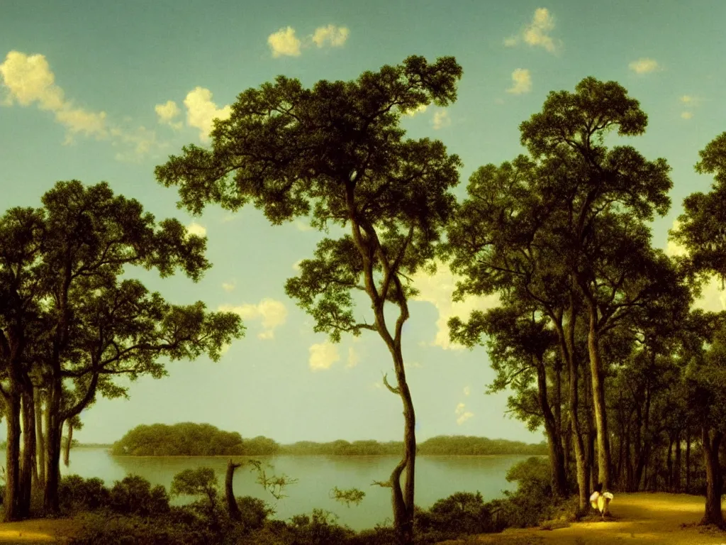 Prompt: A Beautiful Wilderness Landscape in Old Florida, by Martin Johnson Heade