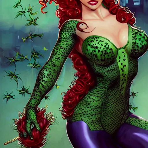 Prompt: a beautiful painting of poison ivy dressed as catwoman and catwoman dressed as poison ivy, intricate, elegant, highly detailed, digital painting, artstation, concept art, matte, sharp focus, illustration, by dan mumford, yusuke murata, makoto shinkai, ross tran