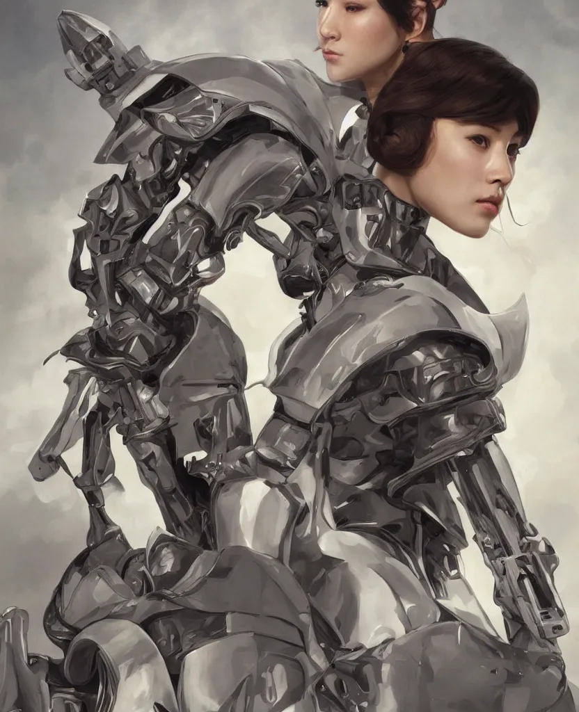 Prompt: military leader, tall woman, piercing grey eyes, space opera, korean straight eyebrows, combat ready hairstyle, shoulder pads, shoulder cape, south east asian, alluring, painted, hyper realistic, high fidelity, digital painting, artstation, concept art, smooth, sharp focus, illustration, art by artgerm and tian zi and alphonse mucha and greg rutkowski,