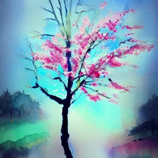 Prompt: beautiful cherry trees, trending on artstation, masterpiece, watercolor