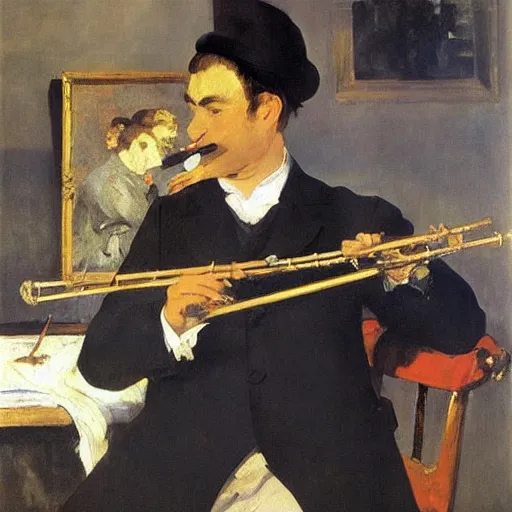 Prompt: an oil painting of a rich flute player by Manet