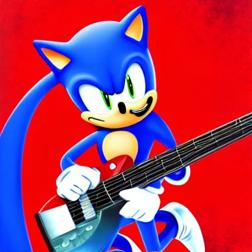 Image similar to sonic plays guitar, artstation