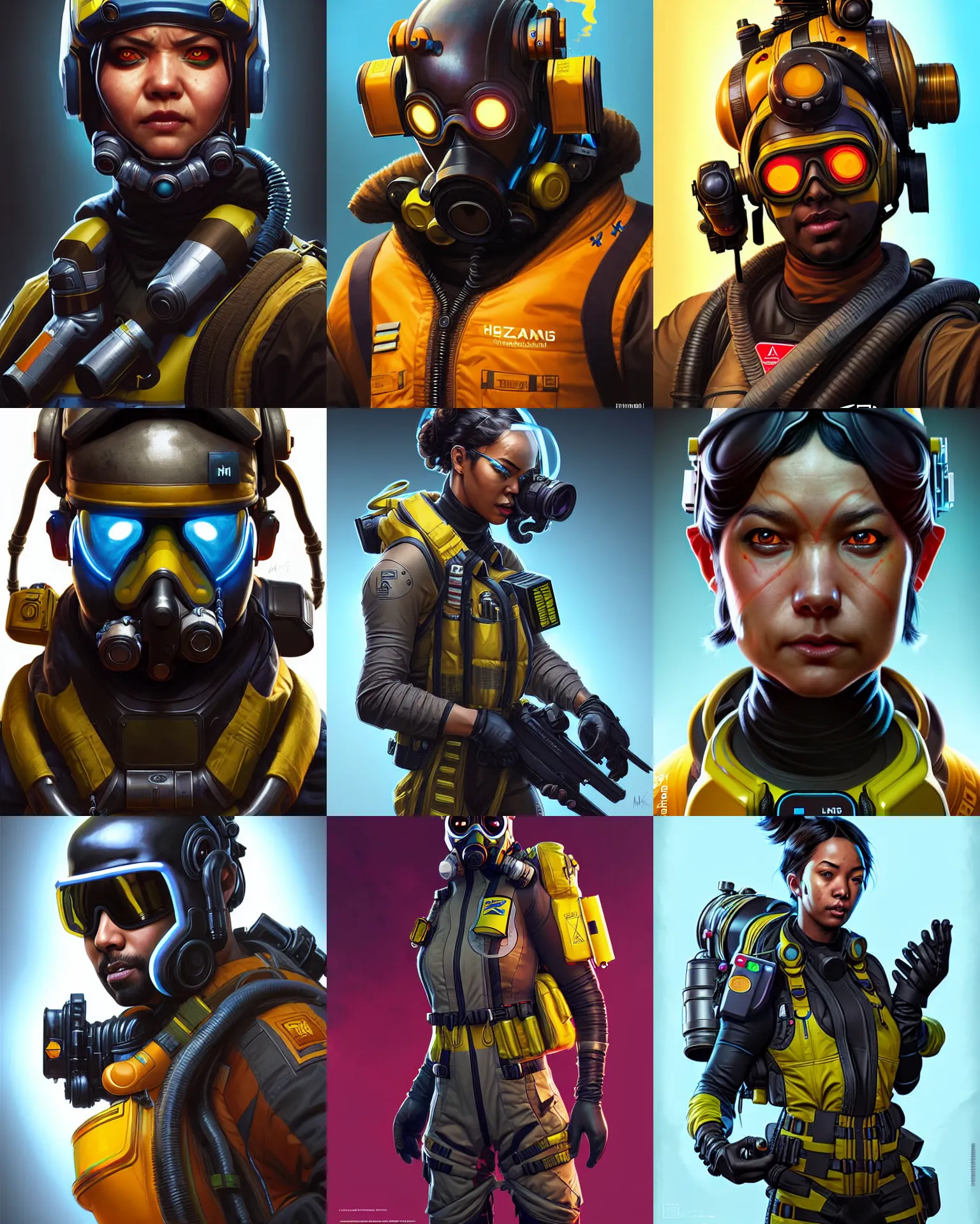 Prompt: hazmat as an apex legends character digital illustration portrait design by, mark brooks and brad kunkle detailed, gorgeous lighting, wide angle action dynamic portrait