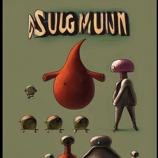 Prompt: slug man pokemon by shaun tan, style of john kenn mortensen, yugioh, shin megami