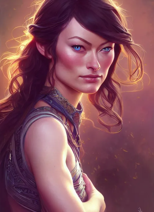 Prompt: photography of a young olivia wilde, deep focus, d & d, fantasy, intricate, elegant, highly detailed, digital painting, artstation, concept art, matte, sharp focus, illustration, hearthstone, magic the gathering, art by artgerm and greg rutkowski and alphonse mucha