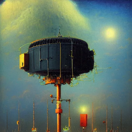 Image similar to detailed painting of a satellite station, exterior, floral ornaments, volumetrics lights, beam of bright lights through the clouds, beksinski, bougeureau