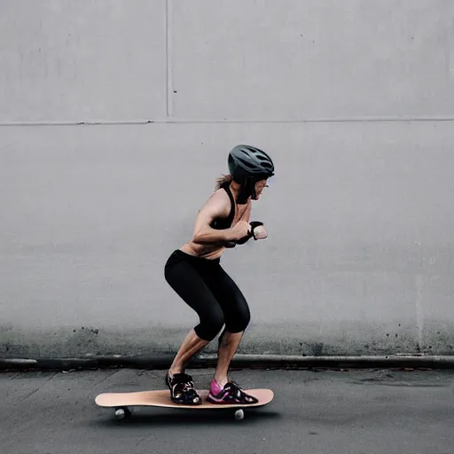 Image similar to crossfit while riding a skateboard detailed photograph high quality