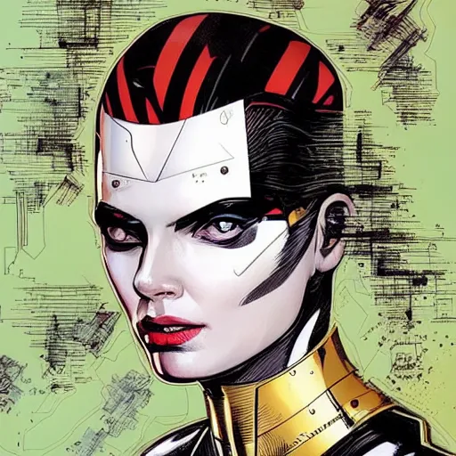 Image similar to portrait of a female android, by MARVEL comics and Sandra Chevrier