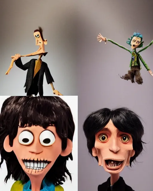 Image similar to mick jagger and keith richards as a highly detailed stop motion puppets, in the style of laika studios ’ s paranorman, coraline, kubo and the two strings shot in the style