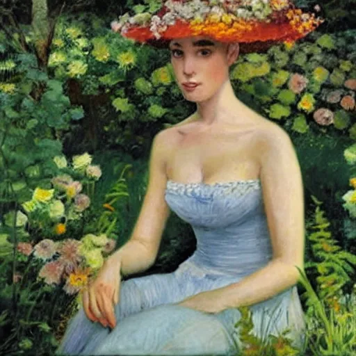 Prompt: a portrait of a beautiful women in a beautiful garden by whitmore coby