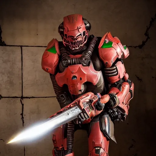 Image similar to doom slayer from doom eternal cosplay, photography, 9 0 s