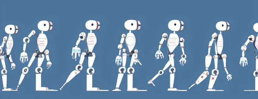 Image similar to an evolution diagram from left to right of robots, 8 k, hyper realistic.