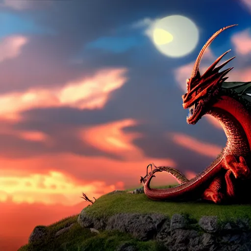 Image similar to dragon sitting by a cavern, sunrise, ultra photorealistic, 8k, cinematic, dramatic