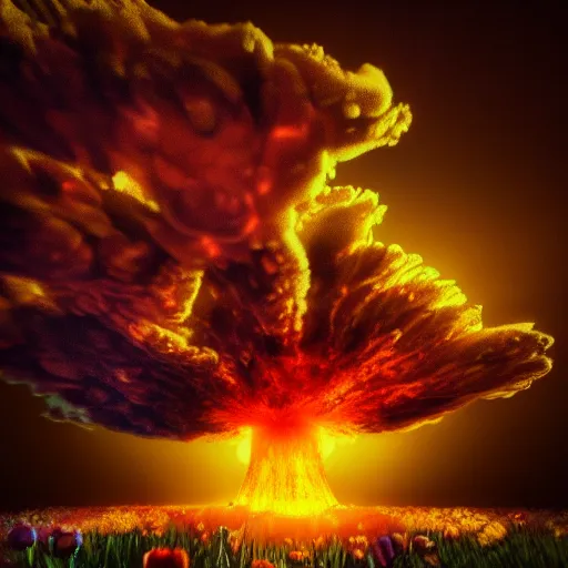 Prompt: a nuclear explosion with flowers, hyper detailed, depth of field, backlight, Super HD.