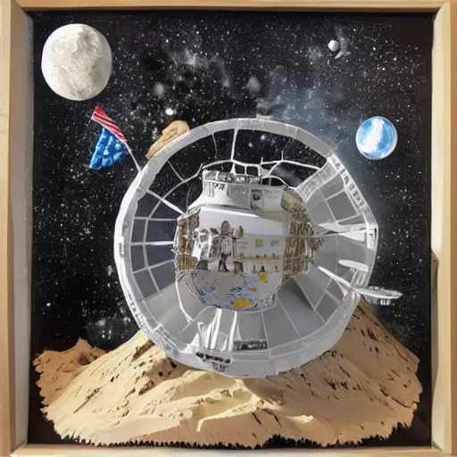 Prompt: paper diorama of the Apollo moon landing , realistic, intricate detail,