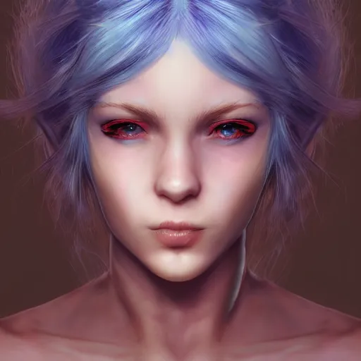 Image similar to portrait of young girl half dragon half human , dragon skin, dragon eyes, dragon crown, blue hair, long hair, highly detailed 3D render, 8k, rpg concept art character, jrpg character, manga, anime, video game character, concept art, David Lynch