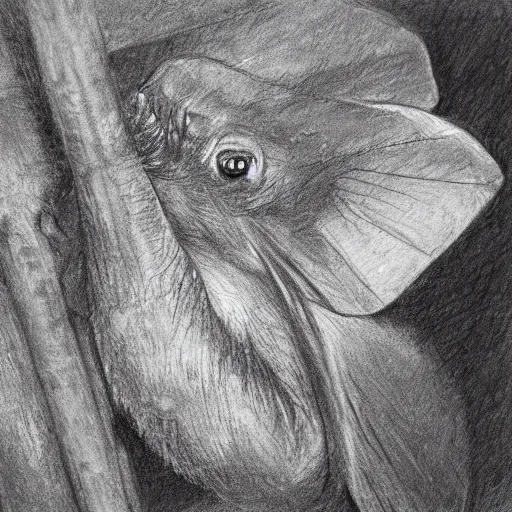 Prompt: national geographic wildlife photography of hipposideros griffini but as a wildlife sketch. hipposideros griffini charcoal wildlife drawing, in habitat, by john banovish. detailed charcoal, intricate, scientific field study.