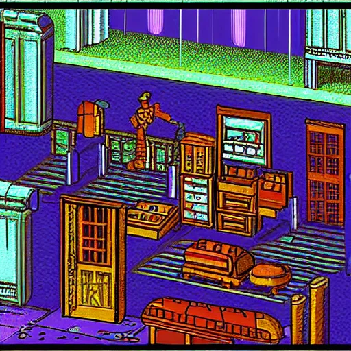 Prompt: a scene from a 1 9 9 0 s point and click adventure game in vga