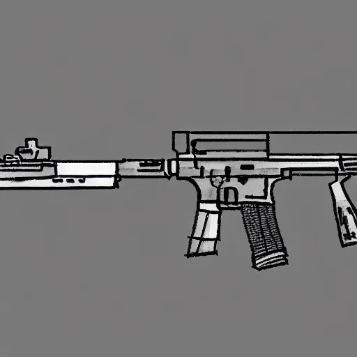 Prompt: assault rifle, simple concept sketch
