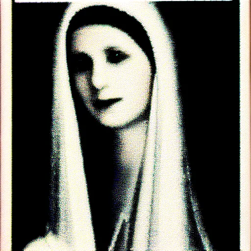 Image similar to vhs static overlay of marian apparition, vhs, 1 9 9 0, highly realistic, highly detailed, vhs noise static, black and white, vhs glitch