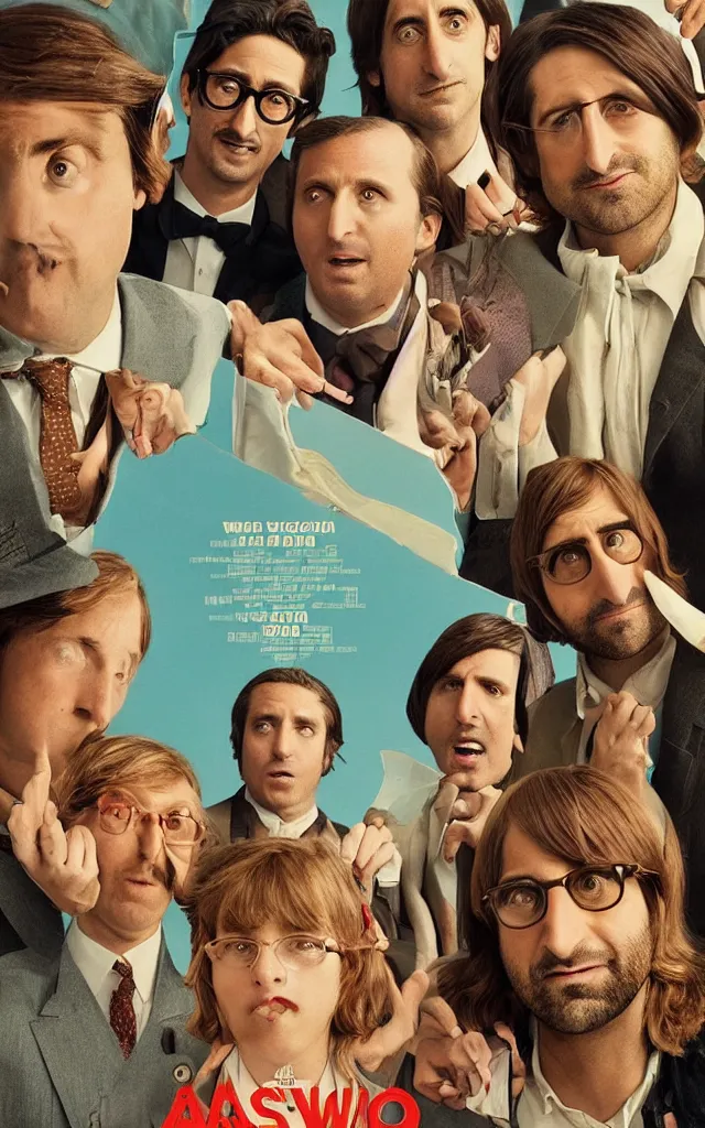 Image similar to “ a poster for the new movie directed by wes anderson starring owen wilson, adrien brody, and jason schwartzman ”