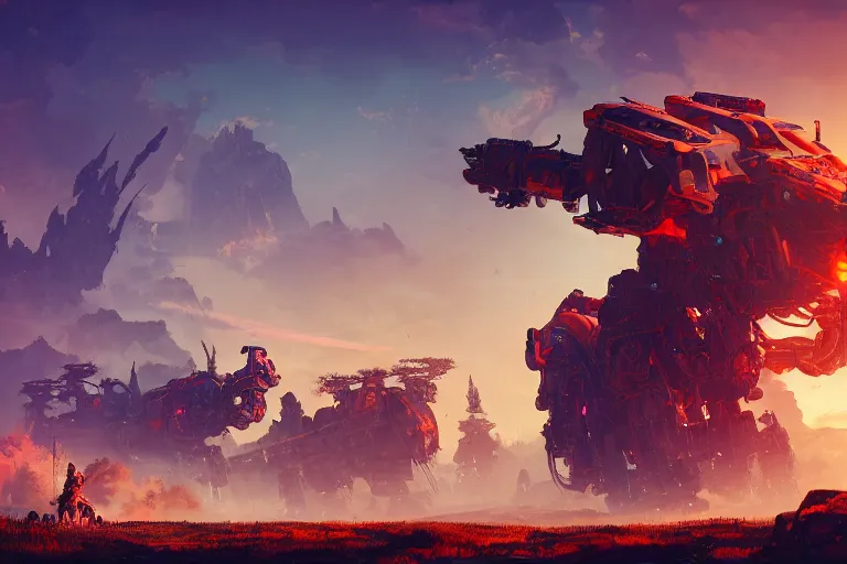 Image similar to behemoth machine mecanical creature robot of horizon forbidden west horizon zero dawn radiating a glowing aura global illumination ray tracing hdr fanart arstation by ian pesty and alena aenami artworks in 4 k