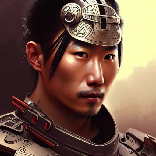 Image similar to ultra realistic illustration, a japanese male cyborg samurai, intricate, elegant, highly detailed, digital painting, artstation, concept art, smooth, sharp focus, illustration, art by artgerm and greg rutkowski and alphonse mucha