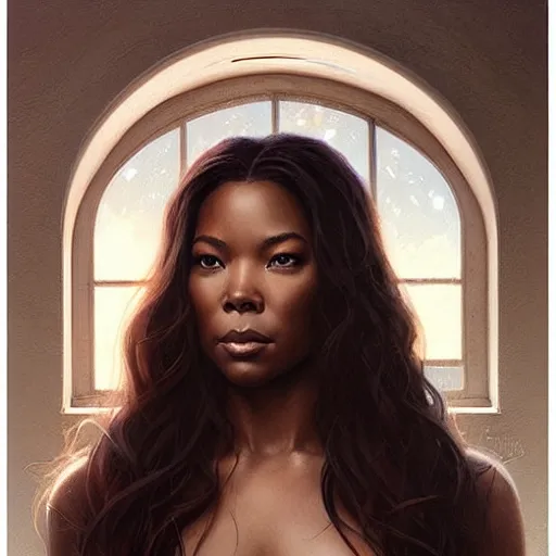 Image similar to beautiful striking Pre-Raphaelite Gabrielle Union by Artgerm and Greg Rutkowski, pale, intricate, elegant, highly detailed, digital painting