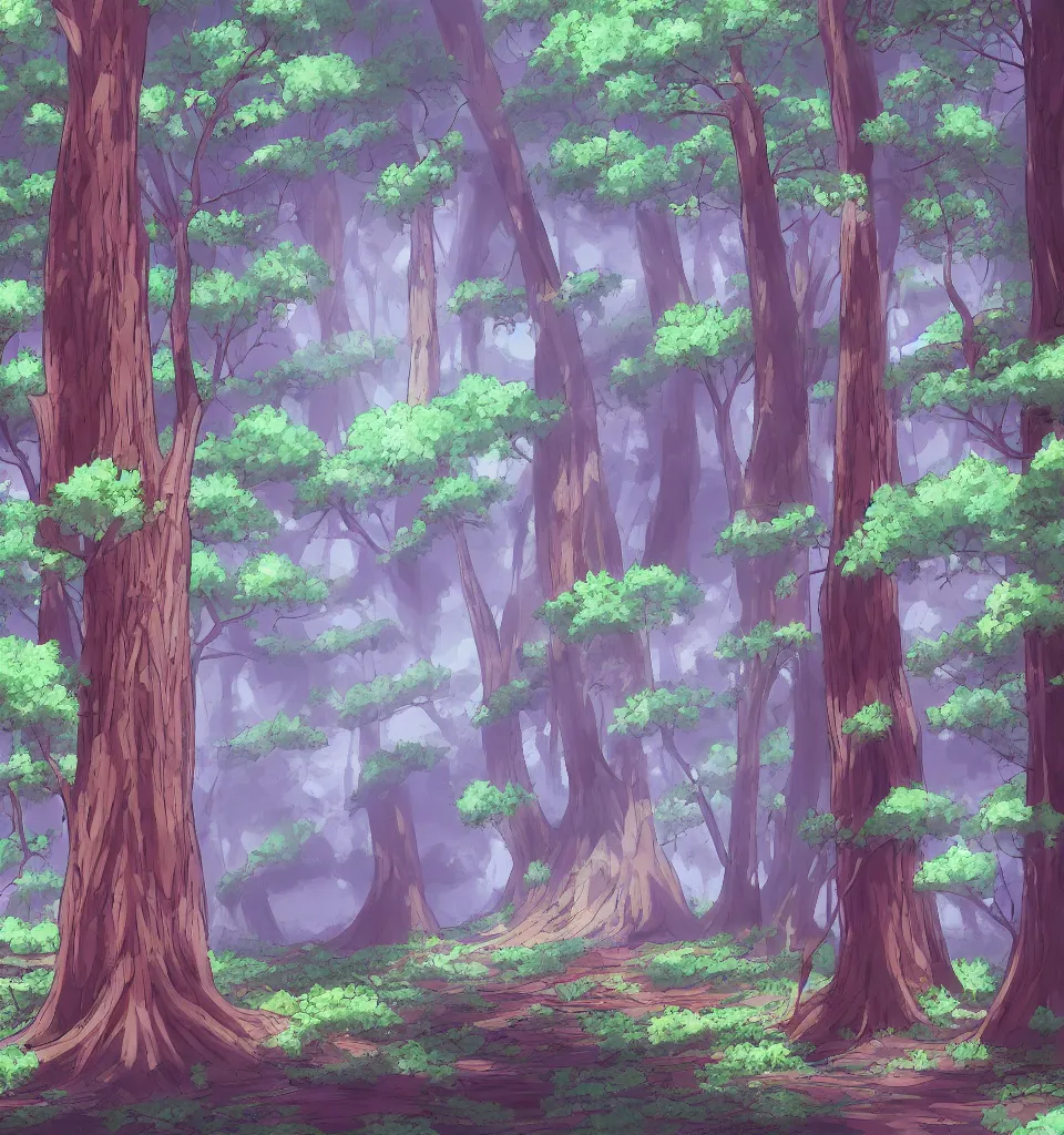 Prompt: a detailed digital painting in the style of anime of a forest