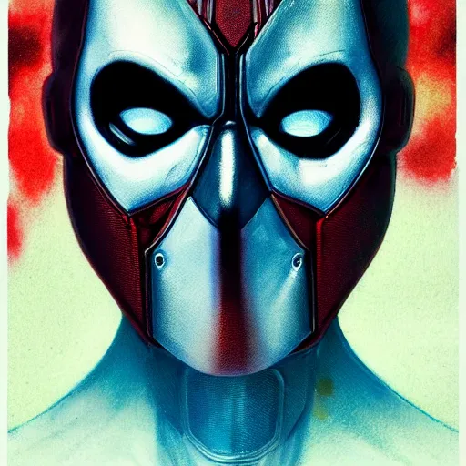 Image similar to portrait of Deadpool, cameras, melting ,8k,by tristan eaton,Stanley Artgermm,Tom Bagshaw,Greg Rutkowski,Carne Griffiths, Ayami Kojima, Beksinski, Giger,trending on DeviantArt,face enhance,hyper detailed,minimalist,cybernetic, android, blade runner,full of colour W 1024