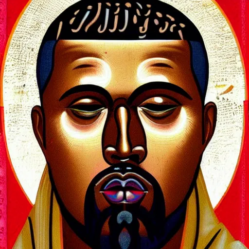 Image similar to kanye west, kanye portrait, ancient byzantine icon, roman catholic icon, saintly, orthodox