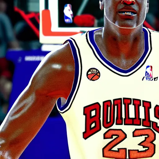 Image similar to close - up screenshot of michael jordan in nba 2 k 2 2, video game for the playstation 4, depth of field, hyperdetailed, very colorful, smooth!!!!! textures, video game, 4 k, 8 k