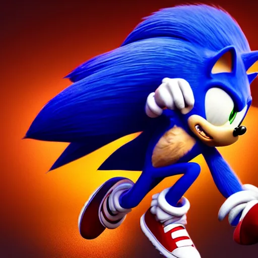 Image similar to hyperrealistic sonic the hedgehog running, stunning 3 d render inspired by istvan sandorfi & greg rutkowski & mike judge, perfect symmetry, dim volumetric cinematic lighting, 8 k octane comprehensive render, extremely mega hyper - detailed and lifelike attributes & atmosphere, intricate, realistic flesh texture, masterpiece, artstation, stunning,