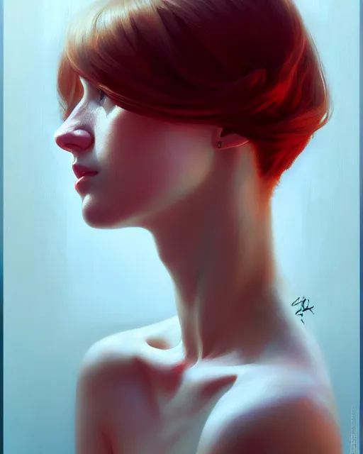 Image similar to stylized portrait of an artistic pose, composition, young redhead, realistic shaded, fine details, realistic shaded lighting poster by ilya kuvshinov, magali villeneuve, artgerm, jeremy lipkin and michael garmash and rob rey