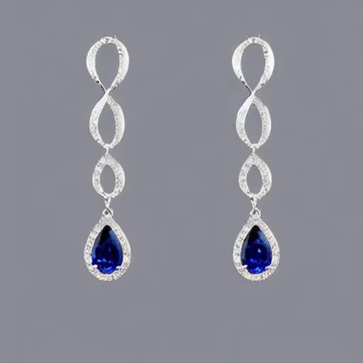 Prompt: teardrop sapphire earrings. platinum