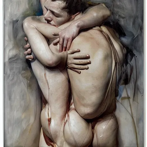 Prompt: lovers by jenny saville. dark atmosphere