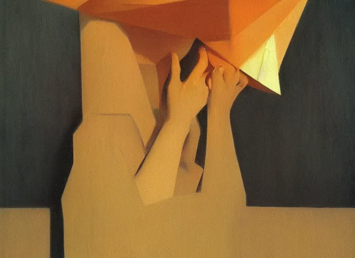 Image similar to woman with a paper bag over the head Edward Hopper and James Gilleard, Zdzislaw Beksinski, highly detailed