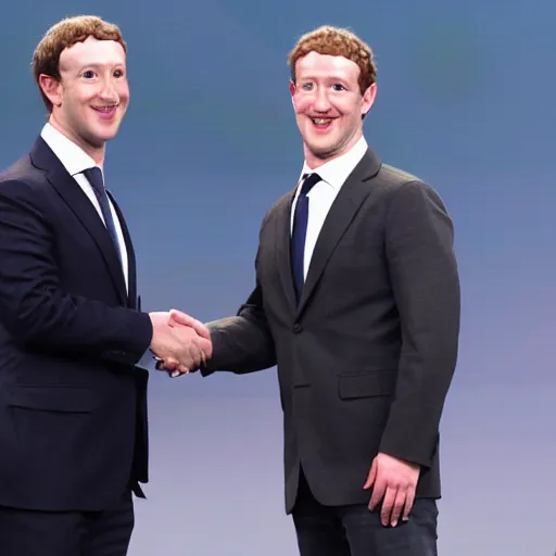 Image similar to mark zuckerberg shaking hands with the most evil man in the universe - w 1 0 8 8