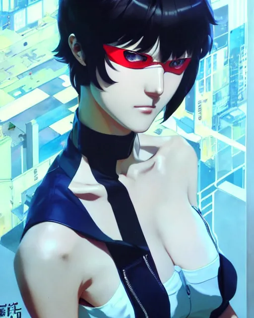 Image similar to makoto niijima, persona 5 | | fine detail!! anime!! realistic shaded lighting!! poster by ilya kuvshinov katsuhiro otomo ghost - in - the - shell, magali villeneuve, artgerm, jeremy lipkin and michael garmash and rob rey