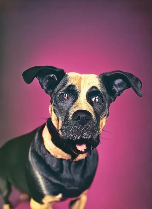 Image similar to a lumpy dog, body like a cloud, black, mutt, pitt, lab, short, fat, photorealistic leica s photograph, in outer space, kodachrome, psychedelic, platon