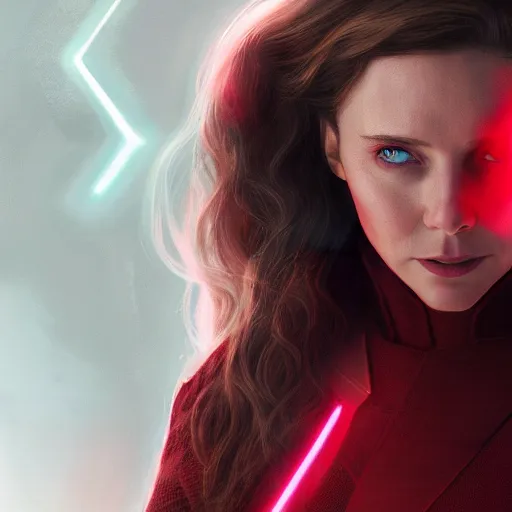 Image similar to movie still of scarlet witch creating a barrier around herself, photorealistic art style, futurism aesthetic, artstation, cgsociety contest winner