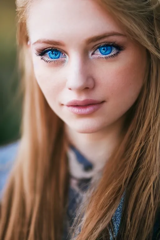 Image similar to a portrait of a blonde wonderful young woman, blue eyes, highly detailed, fujifilm 5 6 mm f 1. 2