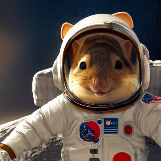 Image similar to an adorable chipmunk in an astronaut suit on the moon, warm lighting with cool shadows, digital painting, detailed, trending on artstation, in the style of dominik mayer thomas dubois, gaston bussiere, 8 k, octane render