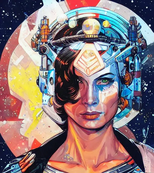 Prompt: portrait of a female space priestess, by dc comics and sandra chevrier