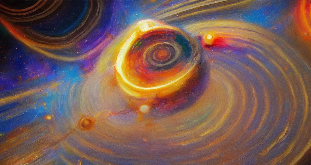 Image similar to saturn rings chaotic cosmic oil painting