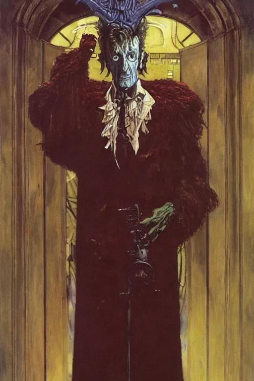 Image similar to full length portrait of dr who enemy eldrad, painted by lawrence alma tadema, zdzislaw beksinski, norman rockwell, jack kirby, tom lovell, alex malveda, greg staples, hand of fear, bbc, tv