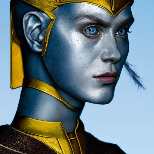 Image similar to A professional digital portrait painting of a young adult female tiefling, painted by Wes Anderson, painted by Hayao Miyazaki, dressed in light armor, 4k, digital art, trending on cgsociety, highly detailed, head and shoulders shot, shallow depth of field, purple and yellow lighting, professional lighting, airbrush,