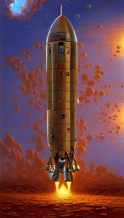 Image similar to Mars rocketship, by Thomas Kincade