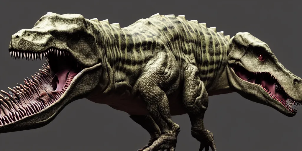 Image similar to a dinosaur animal creature by neville page, ken barthelmey, carlos huante and, sharp focus, trending on artstation, hyper realism, octane render, 8 k, hyper detailed, ultra detailed, highly detailed, zbrush, a still shot from movie