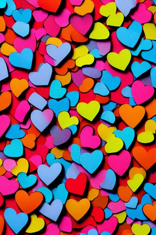 Image similar to two old phones, little hearts in the air, pop colours,